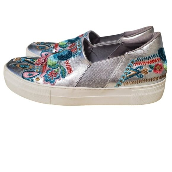 Johnny Was Butterfly Embroidered Silver Metallic Sneaker Boat Loafer 'Vinny' - Picture 8 of 12